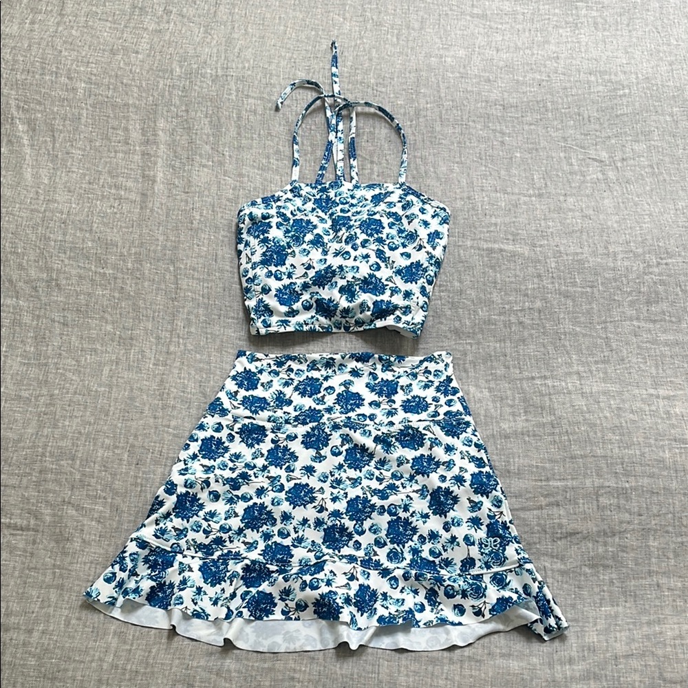 Albion Blue and White Floral Two-Piece Swim Set